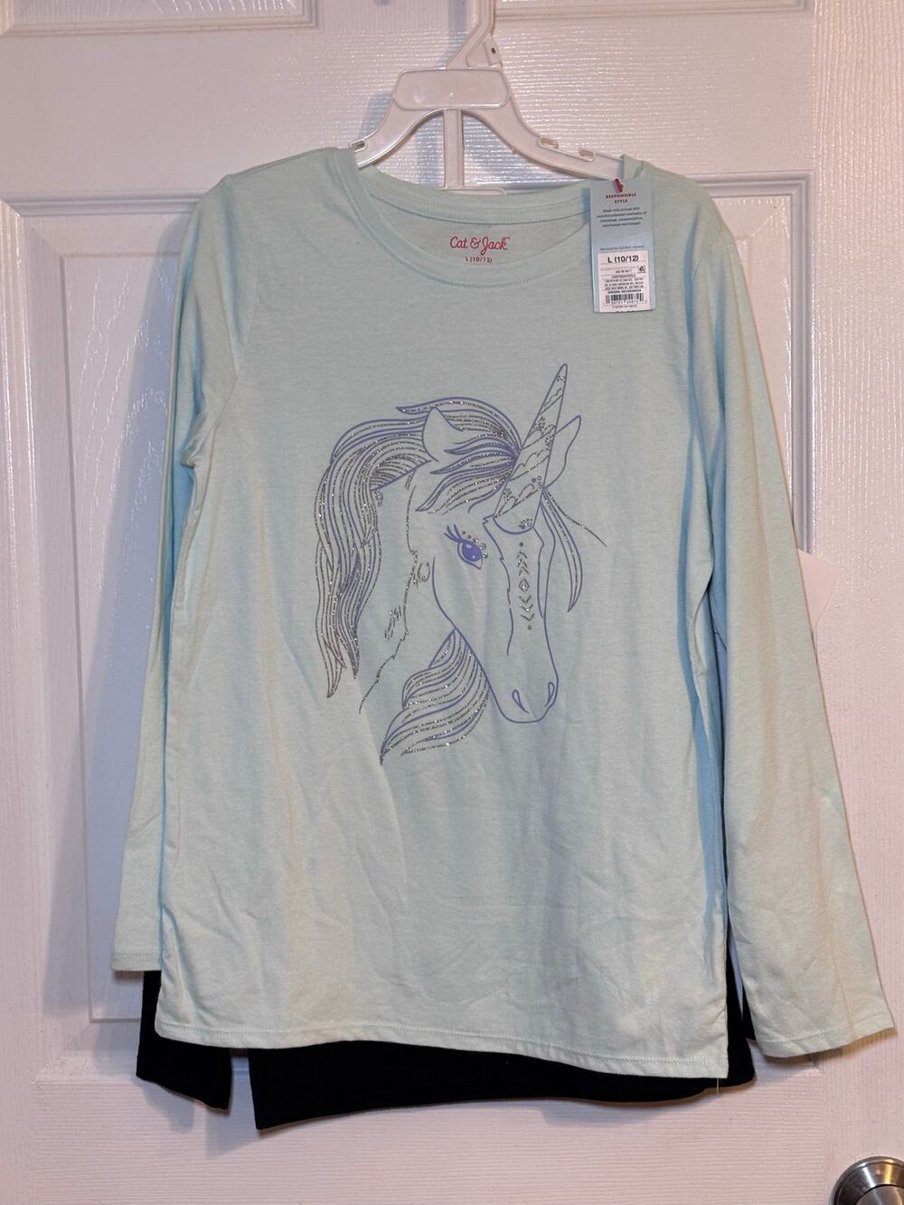 Cat & Jack Girls Long Sleeve Graphic Shirts 2-Pack Size L 10/12 NWT Unicorn Bear